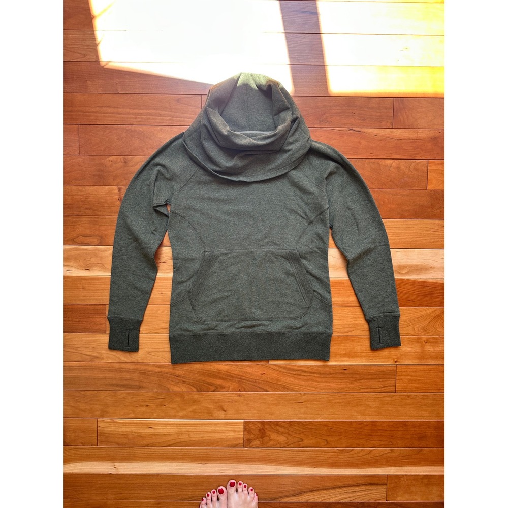 LL Bean Womens Cozy Pullover Cowl Neck Thyme Heather Green Pockets Small 290312